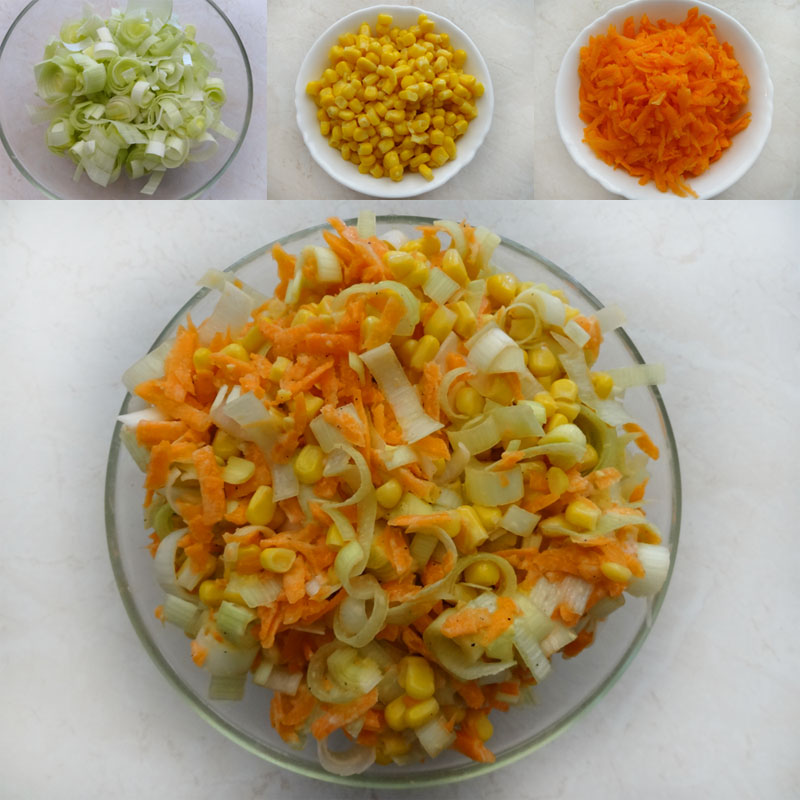 Surówka z pora marchewki i kukurydzy